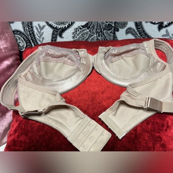 Glamorise BRA 34B Beige Wide Straps Low Cut WonderWire Lace Underwire 3466 PS - Picture 8 of 11